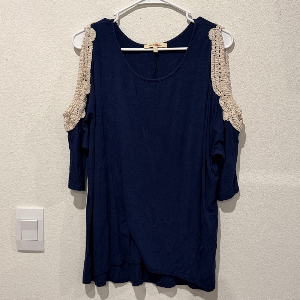 Wishful Park Navy Top with Crochet Accents